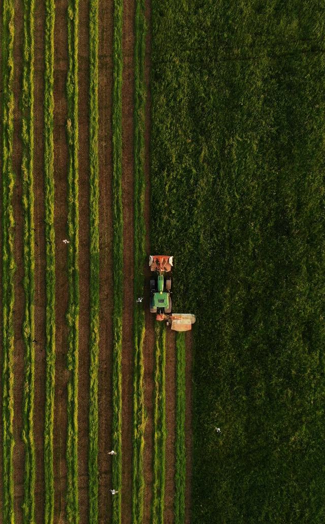 Aerial view of a tractor working a field